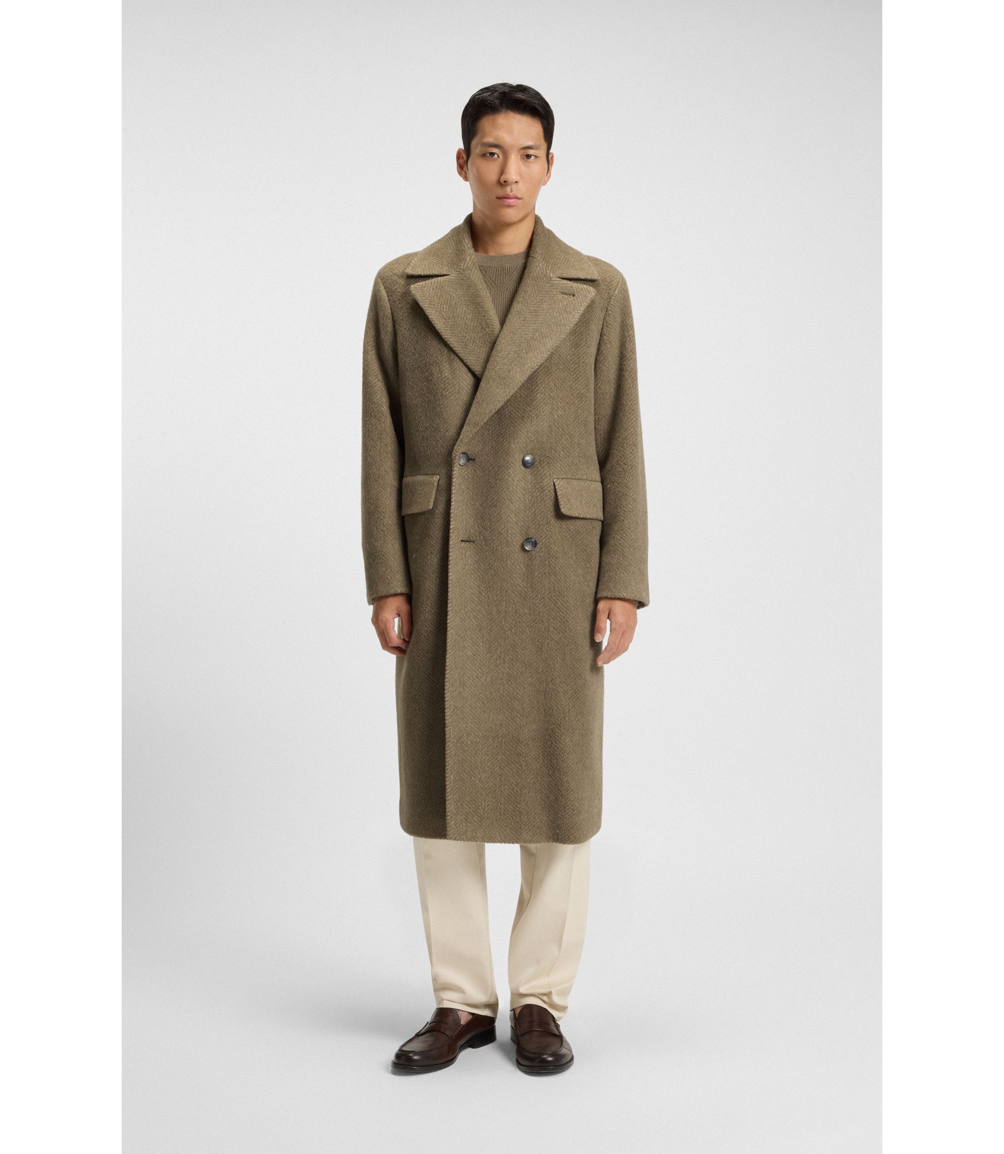 HUGO BOSS ローデンコート アルパカ BOSS - Alpaca-blend coat with double-breasted closure - Light Brown