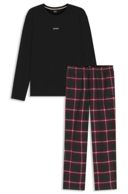 Gift-boxed pajama set in a checked cotton blend, Light Red