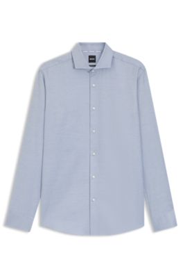 Printed regular-fit shirt in cotton twill, Light Blue