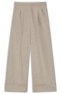 Pantalones relaxed fit en lana virgen, Marr&oacute;n claro