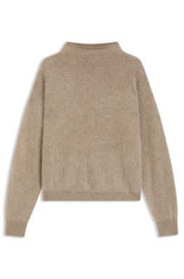 Washed-cashmere sweater with high neck, Dark Grey