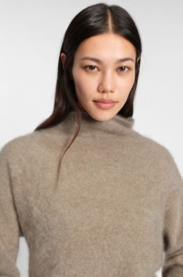 Jersey de cuello alto en cashmere lavado, Gris oscuro