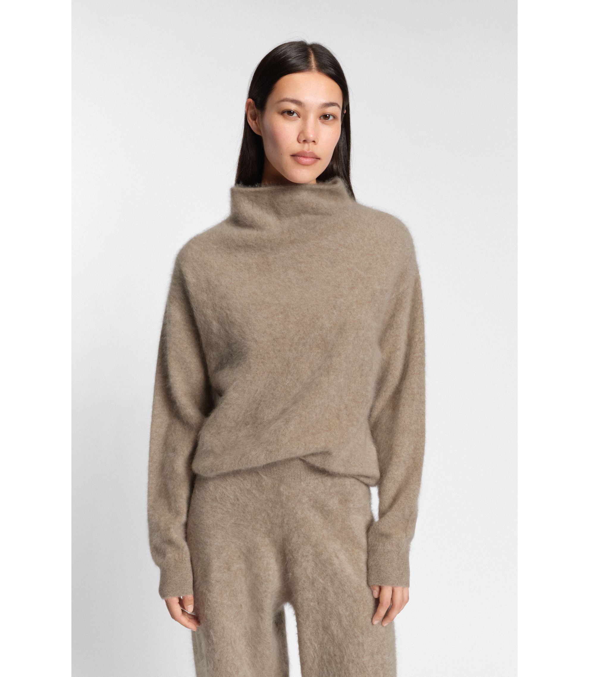 BOSS - Washed-cashmere sweater with high neck - Dark Grey
