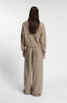 Jersey de cuello alto en cashmere lavado, Gris oscuro