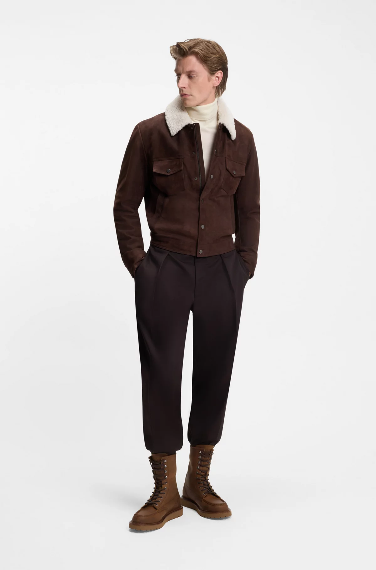 BECKHAM x BOSS half boots in leather, Light Brown
