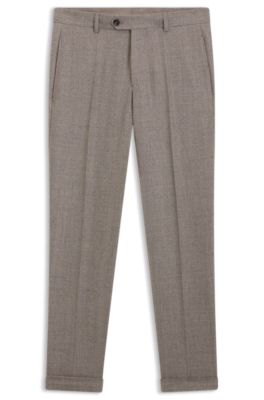 Micro-patterned tapered-fit trousers in virgin wool, Light Beige