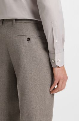 Pantalon Tapered en laine vierge &agrave; micro motif, Beige clair