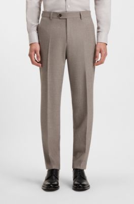 Pantalon Tapered en laine vierge &agrave; micro motif, Beige clair