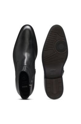 Side-zip boots in leather, Black