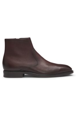 Side-zip boots in leather, Dark Brown