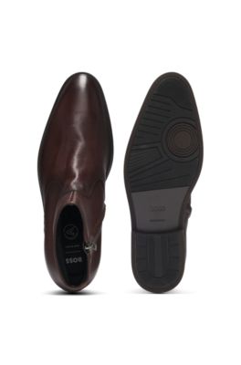 Side-zip boots in leather, Dark Brown