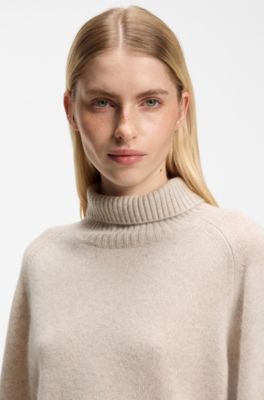 Relaxed-fit turtleneck sweater in cashmere with raglan sleeves, White