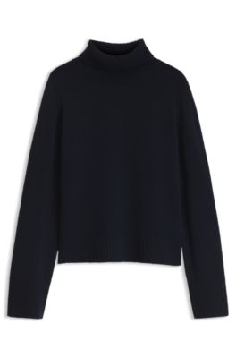 Relaxed-fit turtleneck sweater in cashmere with raglan sleeves, Dark Blue