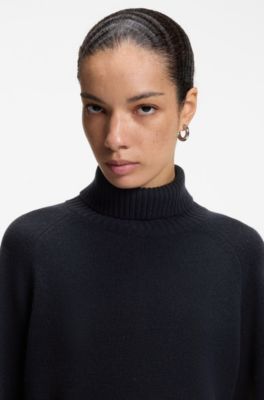 Relaxed-fit turtleneck sweater in cashmere with raglan sleeves, Dark Blue