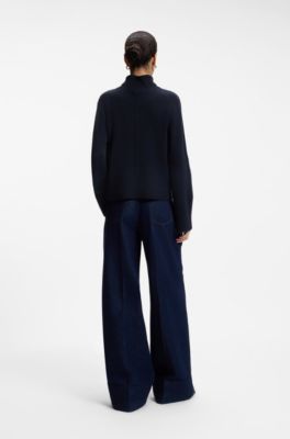 Relaxed-fit turtleneck sweater in cashmere with raglan sleeves, Dark Blue