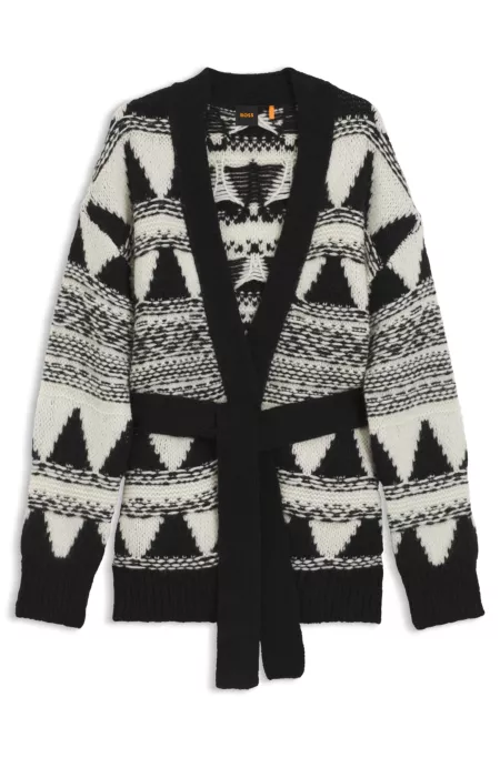 Italian-yarn cardigan with jacquard knit