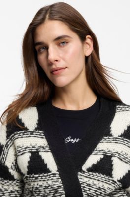 Italian-yarn cardigan with jacquard knit, Patterned