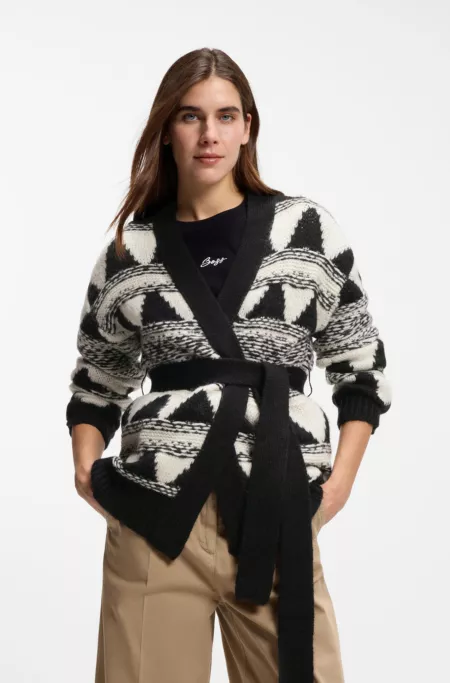 Italian-yarn cardigan with jacquard knit