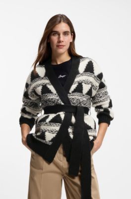 C&aacute;rdigan de punto jacquard en mezcla de lana italiana con cintur&oacute;n, Fantas&iacute;a