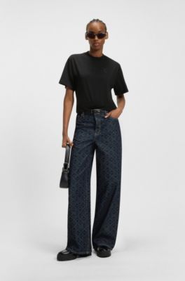 Camiseta relaxed fit de punto de algod&oacute;n con monograma bordado, Negro