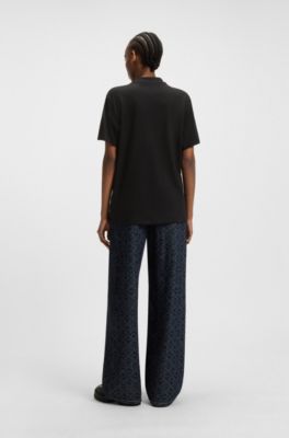 Camiseta relaxed fit de punto de algod&oacute;n con monograma bordado, Negro