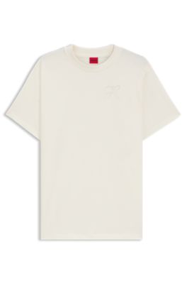 Camiseta relaxed fit de punto de algod&oacute;n con monograma bordado, Blanco