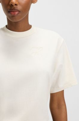 Camiseta relaxed fit de punto de algod&oacute;n con monograma bordado, Blanco