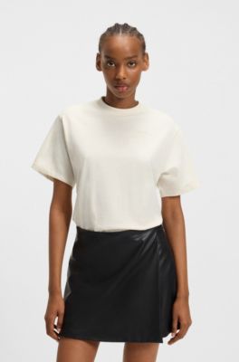 Camiseta relaxed fit de punto de algod&oacute;n con monograma bordado, Blanco