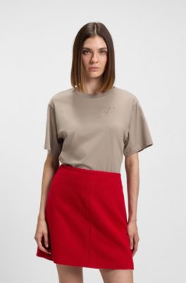 Camiseta relaxed fit de punto de algod&oacute;n con monograma bordado, Beige claro