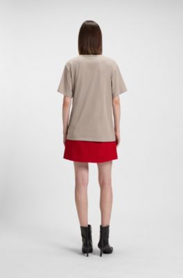 Embroidered-monogram T-shirt in cotton jersey, Light Beige