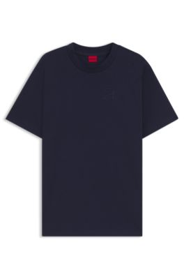 Embroidered-monogram T-shirt in cotton jersey, Dark Blue