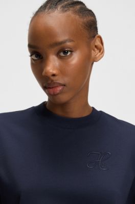 Embroidered-monogram T-shirt in cotton jersey, Dark Blue