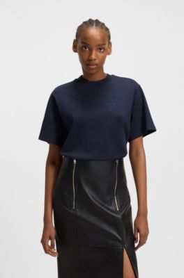 Camiseta relaxed fit de punto de algod&oacute;n con monograma bordado, Azul oscuro