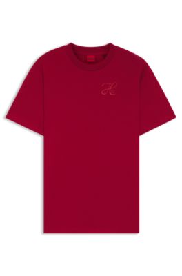 Camiseta relaxed fit de punto de algod&oacute;n con monograma bordado, Rojo