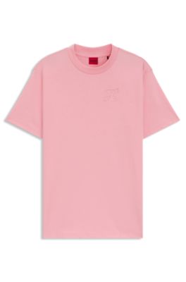 Camiseta relaxed fit de punto de algod&oacute;n con monograma bordado, Pink