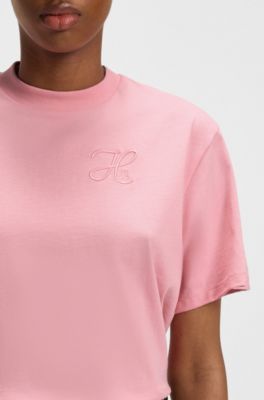 Camiseta relaxed fit de punto de algod&oacute;n con monograma bordado, Pink