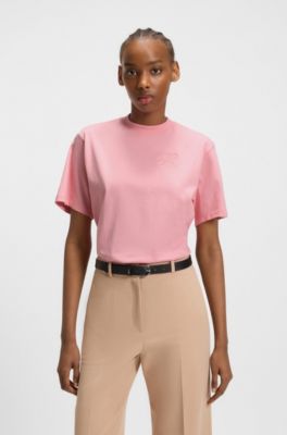 Camiseta relaxed fit de punto de algod&oacute;n con monograma bordado, Pink