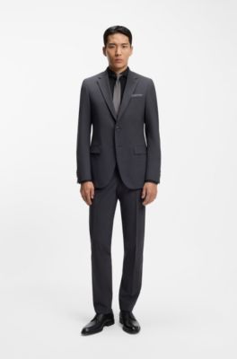Camisa slim fit de sarga de algod&oacute;n resistente a las arrugas, Negro