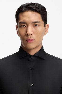Wrinkle-resistant slim-fit shirt in cotton twill, Black