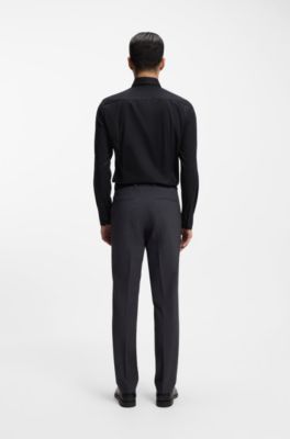 Camisa slim fit de sarga de algod&oacute;n resistente a las arrugas, Negro