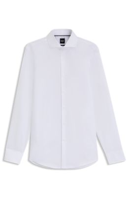 Camisa slim fit de sarga de algod&oacute;n resistente a las arrugas, Blanco
