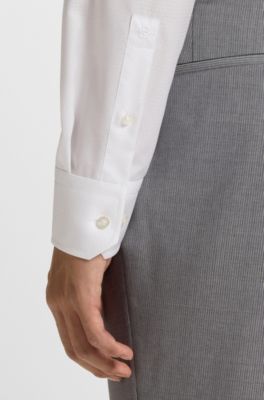 Camisa slim fit de sarga de algod&oacute;n resistente a las arrugas, Blanco
