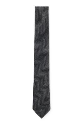 Jacquard-structure tie in wool, Dark Grey