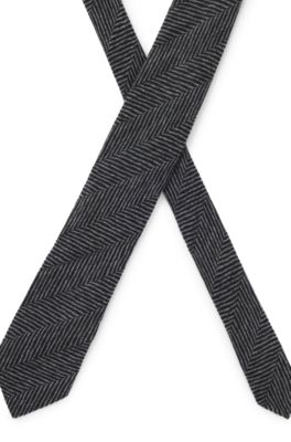 Jacquard-structure tie in wool, Dark Grey