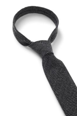 Jacquard-structure tie in wool, Dark Grey