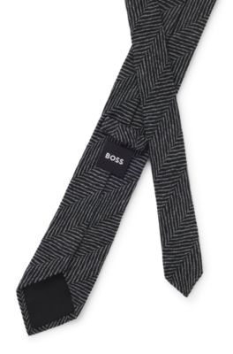 Jacquard-structure tie in wool, Dark Grey