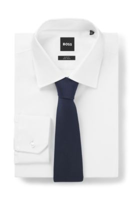 Cravate structur&eacute;e en coton et soie, Bleu fonc&eacute;