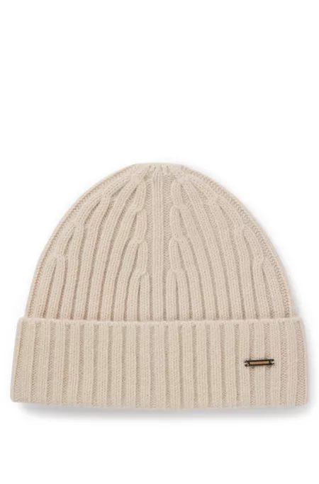 Cashmere beanie hat with ribbing