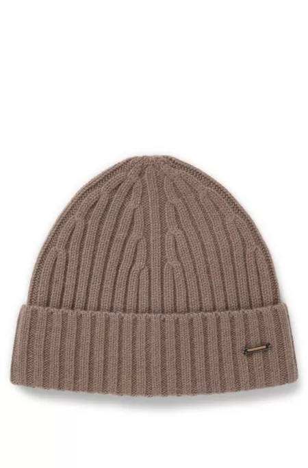 Cashmere beanie hat with ribbing