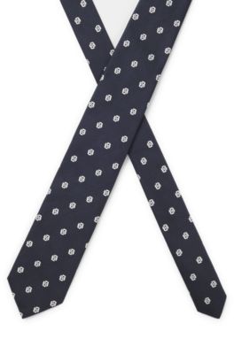 Cravate en soie pure &agrave; micro monogrammes Double&nbsp;B, Bleu fonc&eacute;